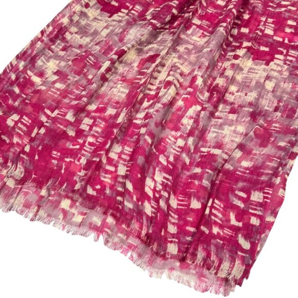 Abstract Print Scarf Pashmina Wrap Shawl Pink White Fringe Contemporary - Picture 7 of 8